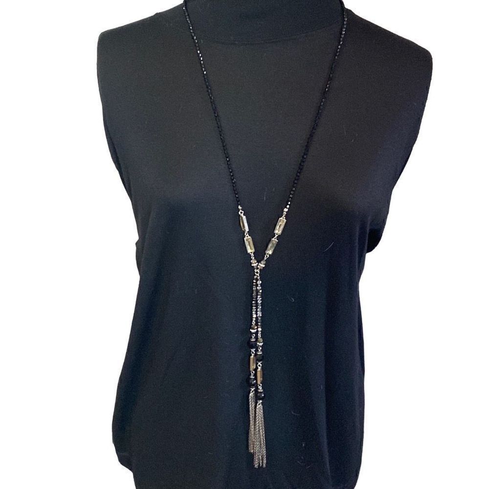 Anne Taylor loft long black crystal tassel necklace